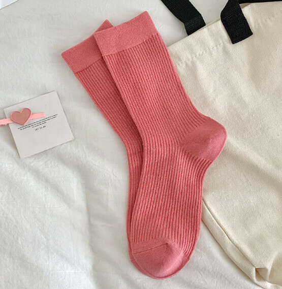 Hot style versatile long double-needle women's stockings, four-season cotton socks, pile socks [leather powder] [one size fits all]