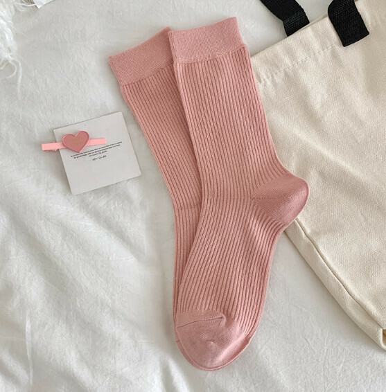 Hot style versatile long double-needle women's stockings, four-season cotton socks, pile socks [light pink] [one size fits all]