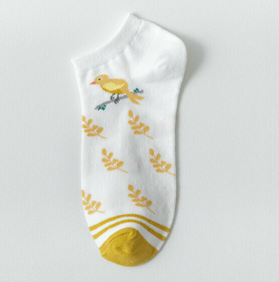 Popular low-top shallow mouth cotton socks, women's boat socks [white leaves] [one size fits all]