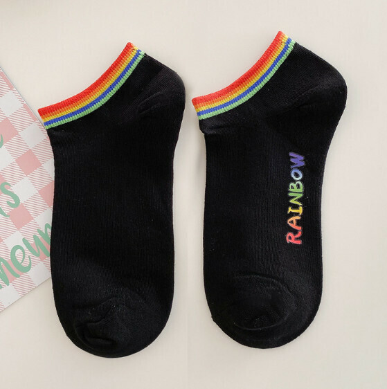 Hot style simple and versatile low-cut cotton socks with shallow mouth, women's boat socks [black with red ribs] [one size fits all]