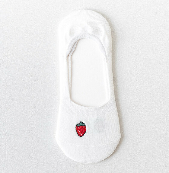 Hot style simple fruit embroidery invisible shallow boat socks cotton socks [white] [one size fits all]