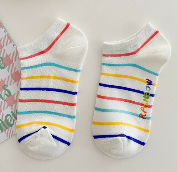 Hot style simple and versatile low-top shallow mouth cotton socks, women's boat socks [full body stripes] [one size fits all]
