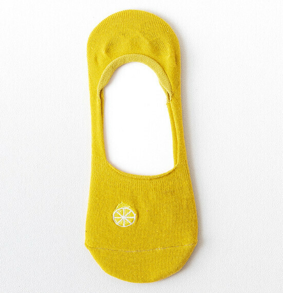 Hot style simple fruit embroidery invisible shallow boat socks cotton socks [yellow] [one size fits all]