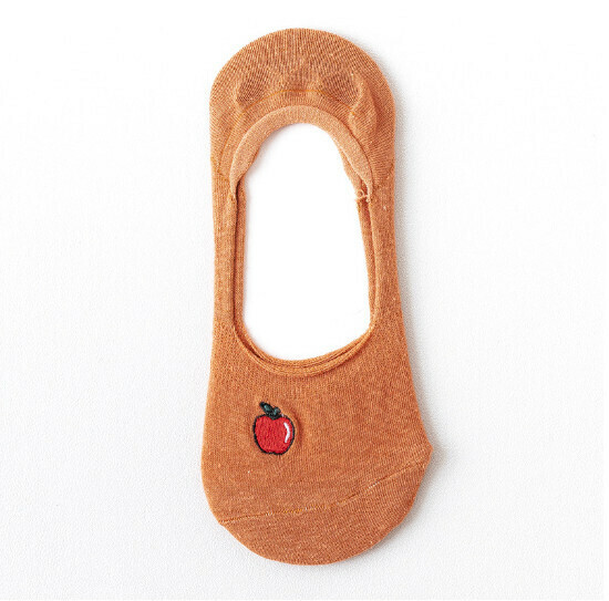 Hot style simple fruit embroidery invisible shallow boat socks cotton socks [orange] [one size fits all]