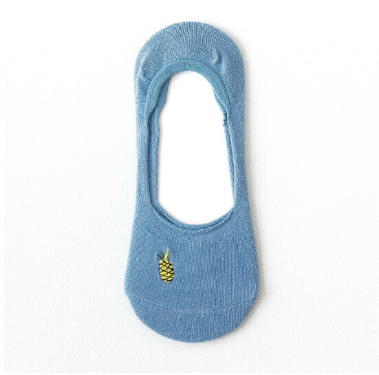 Popular style simple fruit embroidery invisible shallow boat socks cotton socks [blue] [one size fits all]