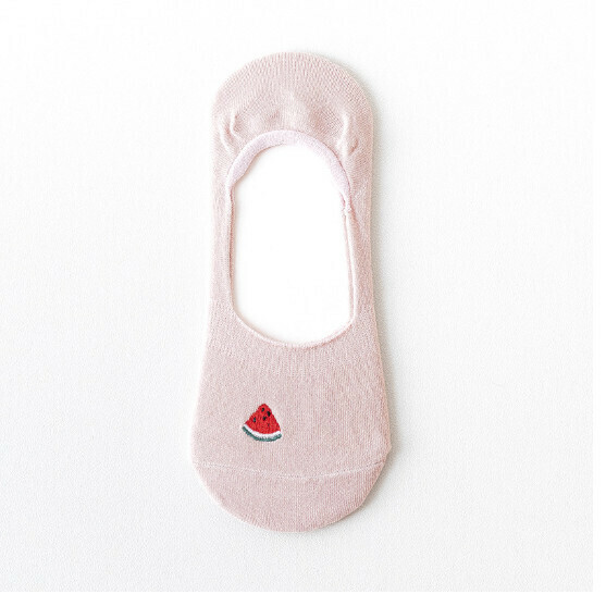 Hot style simple fruit embroidery invisible shallow boat socks cotton socks [meat powder] [one size fits all]