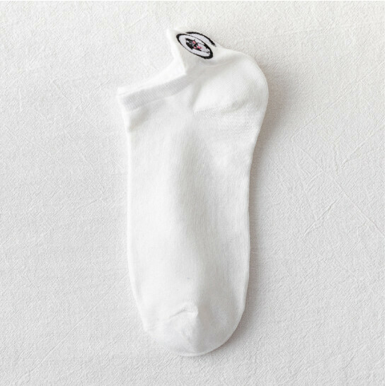 New simple cartoon embroidered shallow boat socks, women's cotton socks [white] [one size fits all]