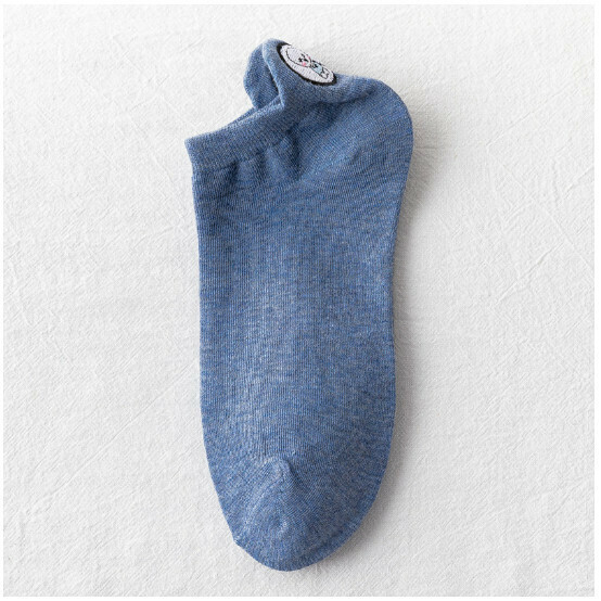 New simple cartoon embroidered shallow boat socks, women's cotton socks [blue] [one size fits all]