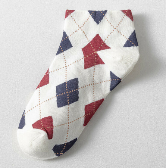 New simple retro plaid shallow boat socks, women's short cotton socks [white] [one size fits all]