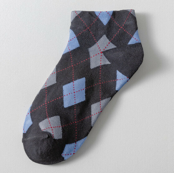 New simple retro plaid shallow boat socks, women's short cotton socks [black] [one size fits all]