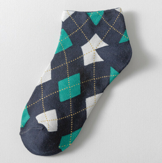 New simple retro plaid shallow boat socks, women's short cotton socks [navy blue] [one size fits all]