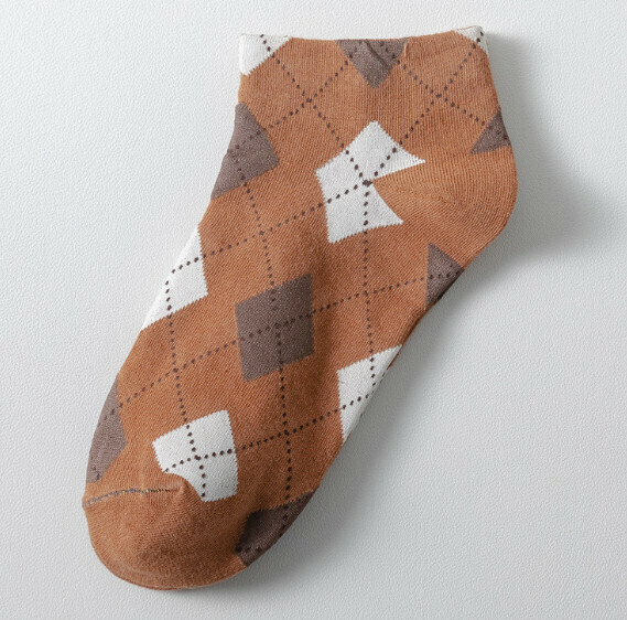 New simple retro plaid shallow boat socks, women's short cotton socks [coffee] [one size fits all]