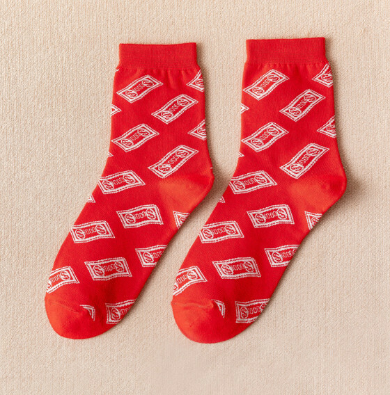New style red socks for wedding couples, men and women, mid-calf cotton socks [USD] [One size fits all]