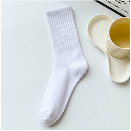 New men's and women's four-season high-top pastoral style trendy dopamine pile socks, cotton socks, sports socks [white] [one size fits all for men and women]