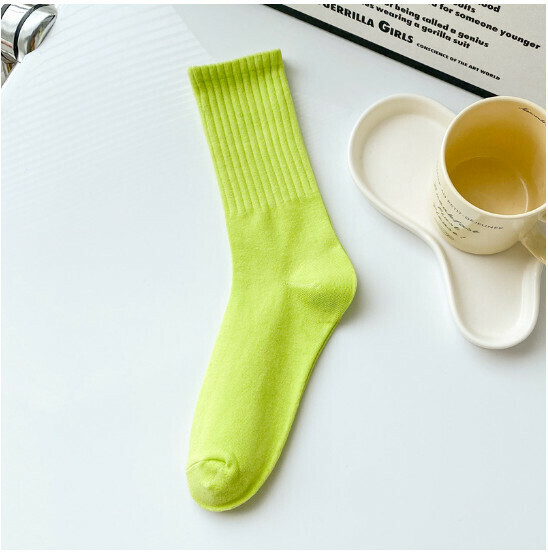 New men's and women's four-season high-top pastoral style trendy dopamine pile socks, cotton socks, sports socks [fluorescent yellow] [one size fits all for men and women]