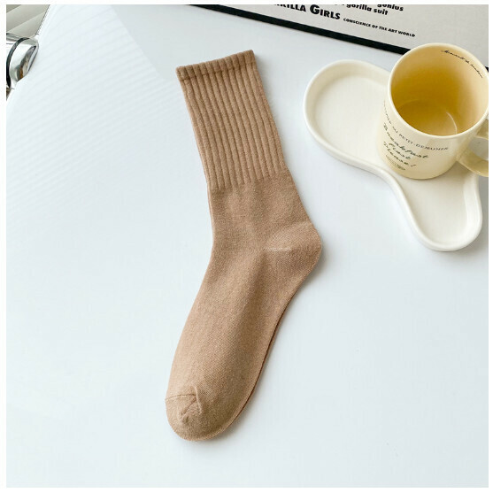 New men's and women's four-season high-top pastoral style trendy dopamine pile socks, cotton socks, sports socks [khaki] [one size fits all for men and women]
