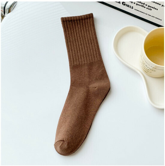 New men's and women's four-season high-top pastoral style trendy dopamine socks, cotton socks, sports socks [coffee] [one size fits all for men and women]