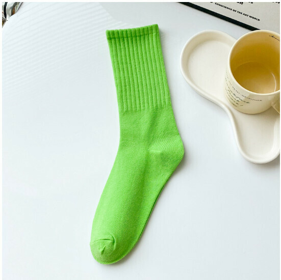 New men's and women's four-season high-top pastoral style trendy dopamine pile socks, cotton socks, sports socks [bright green] [one size fits all for men and women]