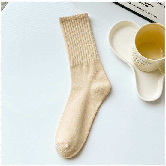 New men's and women's four-season high-top pastoral style trendy dopamine pile socks, cotton socks, sports socks [beige] [one size fits all for men and women]