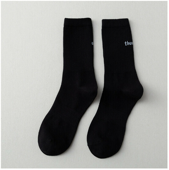New men's and women's medium-length trendy socks, basketball socks, letter cotton socks [black] [one size fits all]