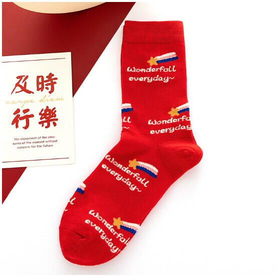 New couple style long cotton socks, trendy red socks with letters [all over with letters] [one size fits all for men and women]