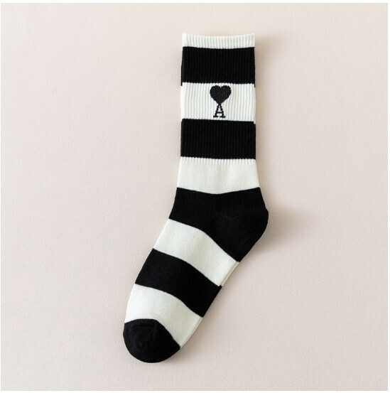 New horizontal striped love letters men's and women's mid-calf stockings cotton socks [black] [one size fits all]