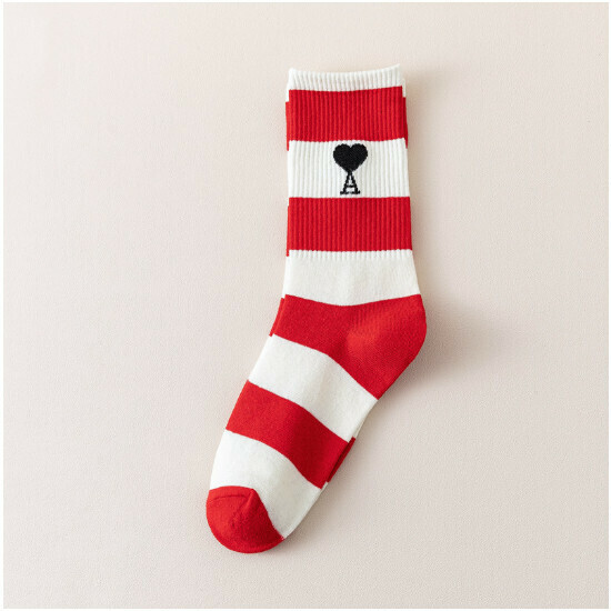 New horizontal striped love letters men's and women's mid-calf stockings cotton socks [big red] [one size fits all]