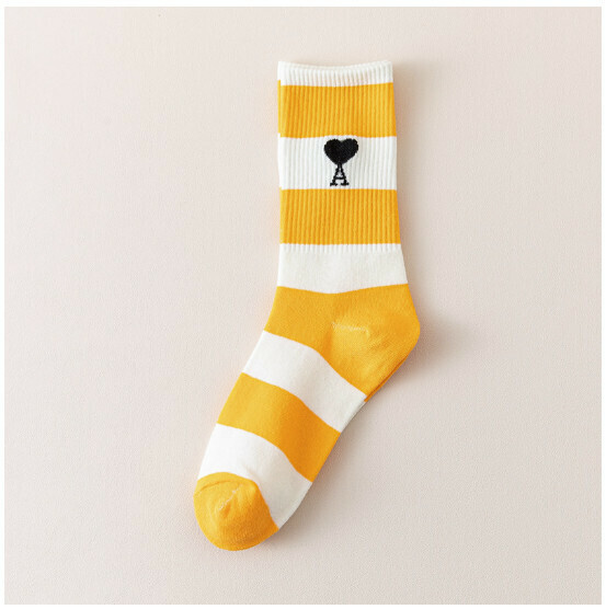 New horizontal striped love letters men's and women's mid-calf stockings cotton socks [yellow] [one size fits all]