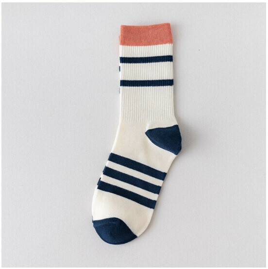 New style striped cotton socks for men and women, mid-high socks [white] [one size fits all]
