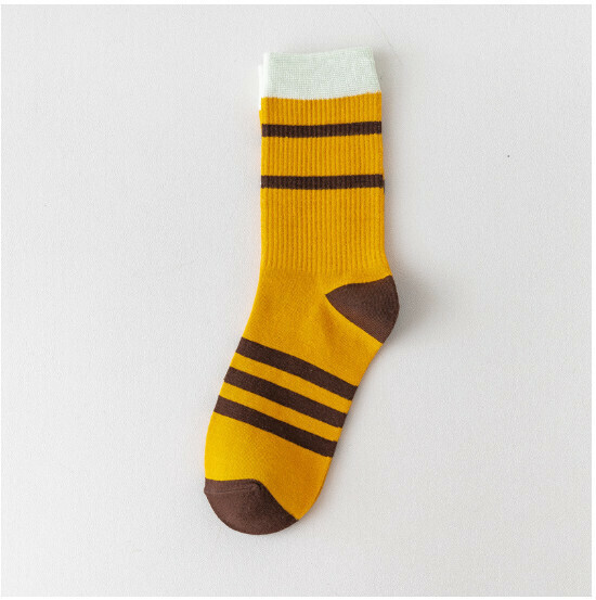 New style striped cotton socks for men and women, mid-high socks [turmeric] [one size fits all]