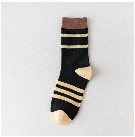 New style striped cotton socks for men and women, mid-high socks [black] [one size fits all]