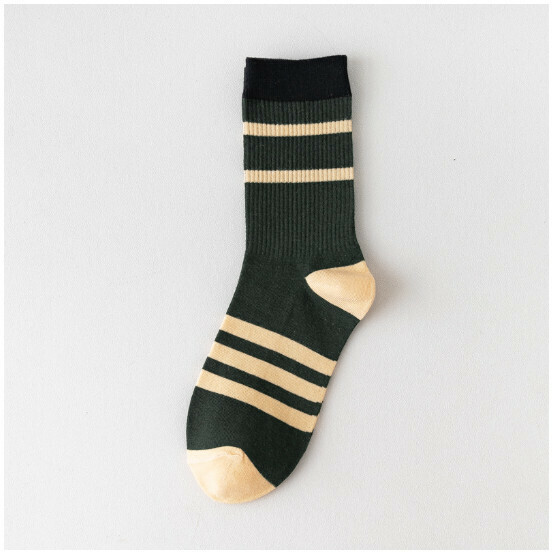 New style striped cotton socks for men and women, mid-high socks [military green] [one size fits all]