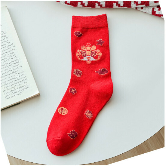 New wedding year blessing and joy cotton socks, women's mid-calf socks [red all over pattern] [one size fits all]