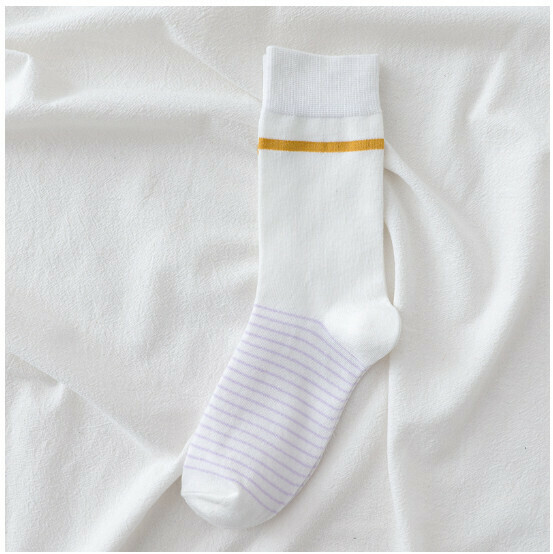 New Trendy College Style Cotton Socks Women's Medium Stockings [White Stripes] [One Size Fits All]