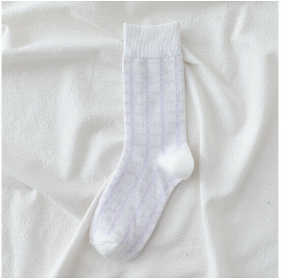 New Trendy College Style Cotton Socks Women's Medium Stockings [White Socks Plaid] [One Size Fits All]