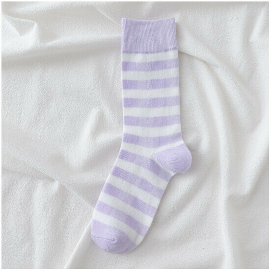 New Trendy College Style Cotton Socks Women's Medium Stockings [Purple Wide Stripes] [One Size Fits All]