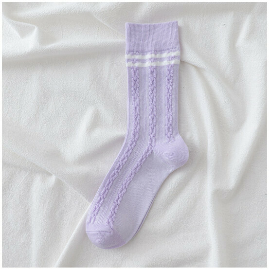 New Trendy College Style Cotton Socks Women's Medium Stockings [Purple Twist] [One Size Fits All]