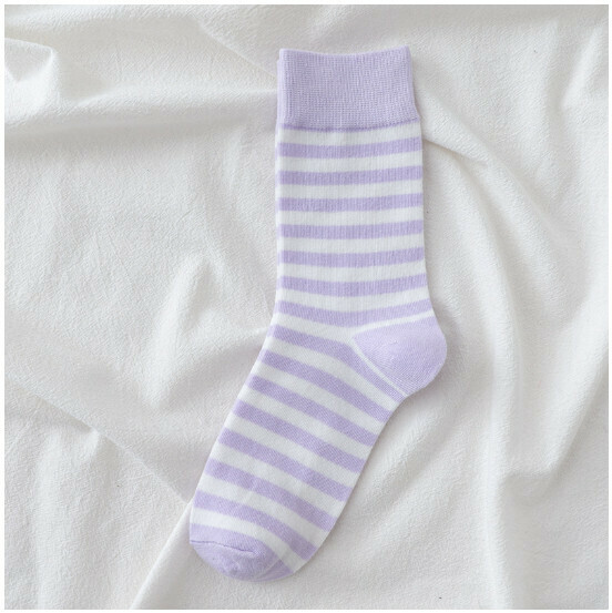 New Trendy College Style Cotton Socks Women's Medium Stockings [Purple Pinstripes] [One Size Fits All]