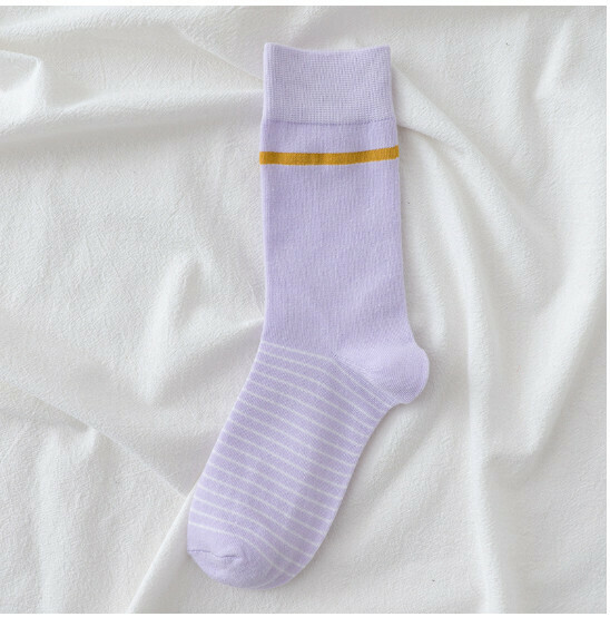 New Trendy College Style Cotton Socks Women's Medium Stockings [Purple Stripes] [One Size Fits All]