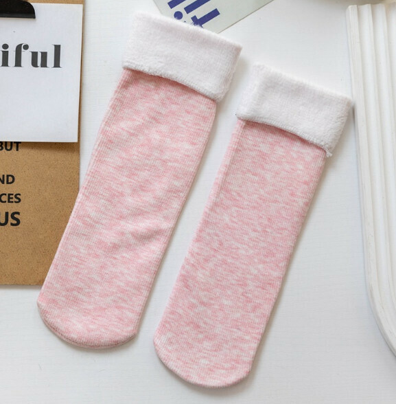 New velvet and thickened warm mid-calf snow socks long floor socks [pink] [one size fits all]