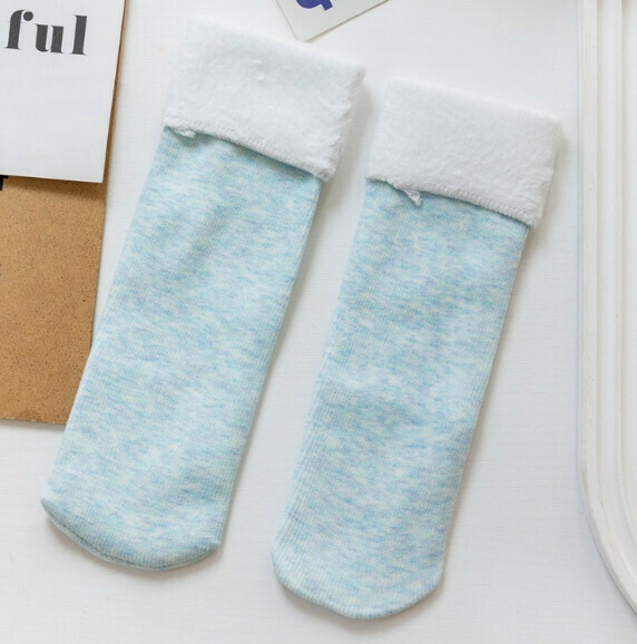 New velvet thickened warm mid-calf snow socks, long-tube floor socks [light blue] [one size fits all]
