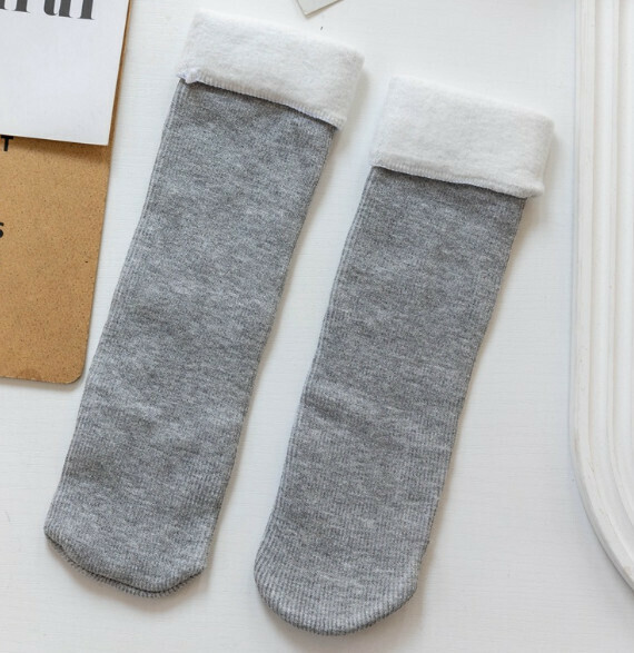 New velvet and thickened warm mid-calf snow socks long floor socks [grey] [one size fits all]