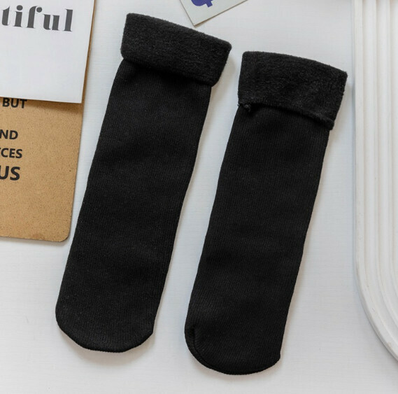 New velvet and thickened warm mid-calf snow socks long floor socks [black] [one size fits all]