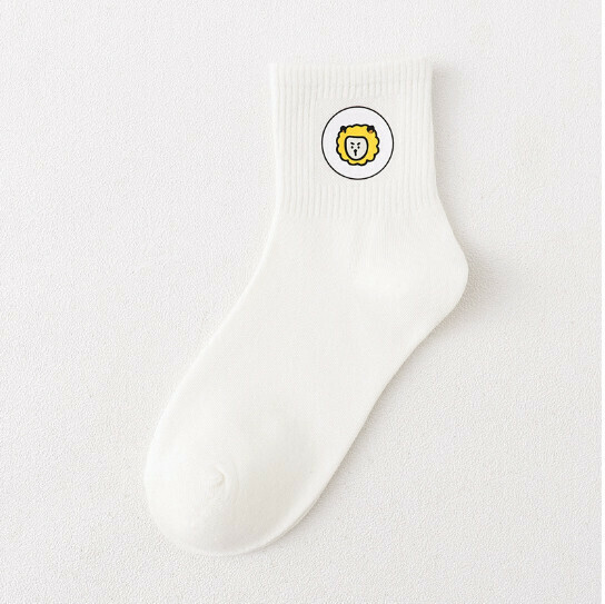New college style cartoon cute animal women's mid-length cotton socks [white] [one size fits all]