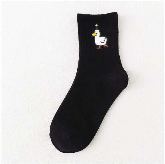 New college style cartoon cute animal women's mid-length cotton socks [black] [one size fits all]