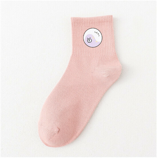 New College Style Cartoon Cute Animal Women's Medium Long Cotton Socks [Light Pink] [One Size Fits All]