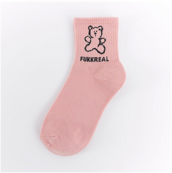 New cute mid-length women's cotton socks [pink] [one size fits all]