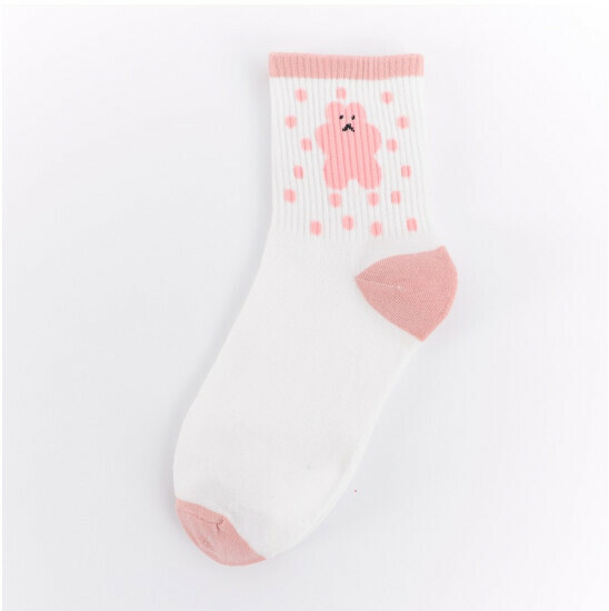 New cute mid-length women's cotton socks [white socks pink bear] [one size fits all]