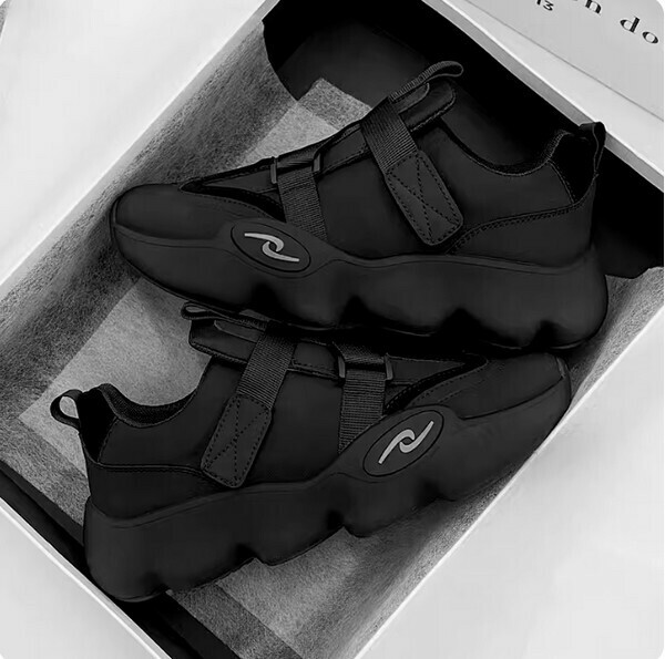 New [Special Offer] Trendy and Versatile Casual Sports Shoes Velcro Dad Shoes (Black) (Size 39: Inner Length 24.5CM)