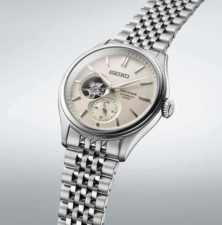 萬年鐘錶 - SEIKO Presage  絲綢感面盤職人系列開芯不鏽鋼機械3日鍊男錶 SPB469J1 / 6R5J-00C0S 錶徑40.2MM